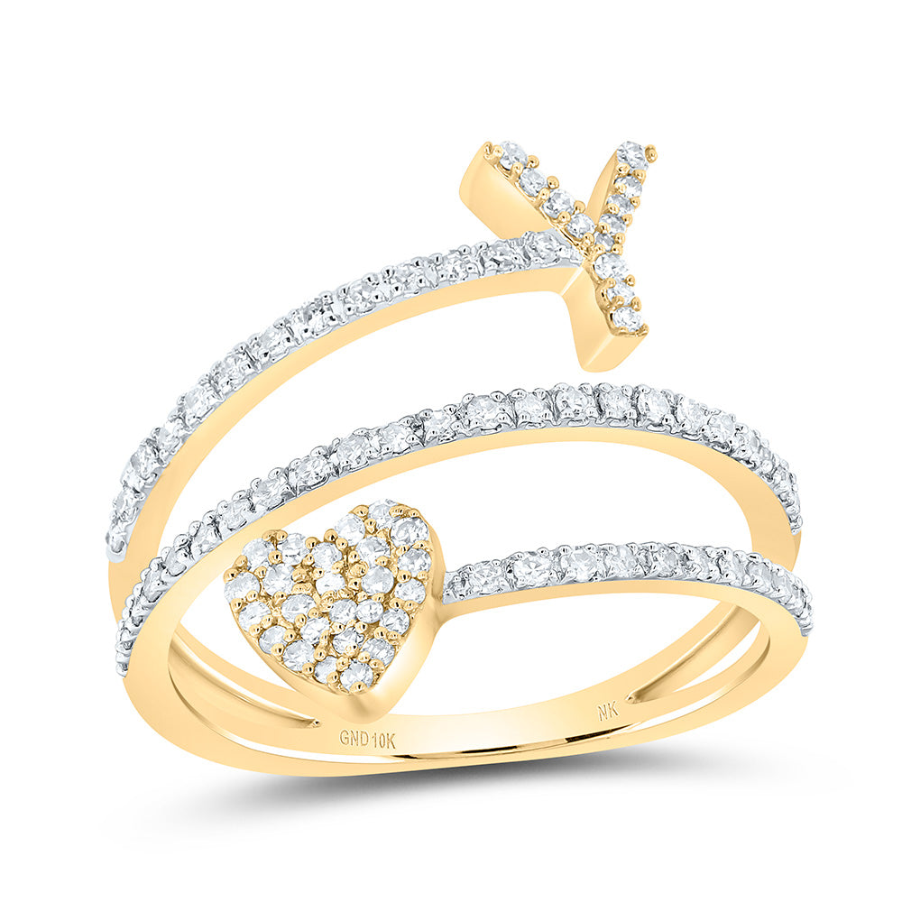 10kt Yellow Gold Natural Diamond Initial Heart Ladies Wedding Engagement Anniversary Ring