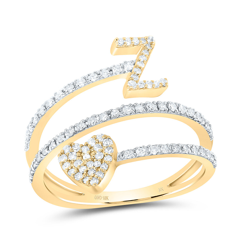 10kt Yellow Gold Natural Diamond Initial Heart Ladies Wedding Engagement Anniversary Ring