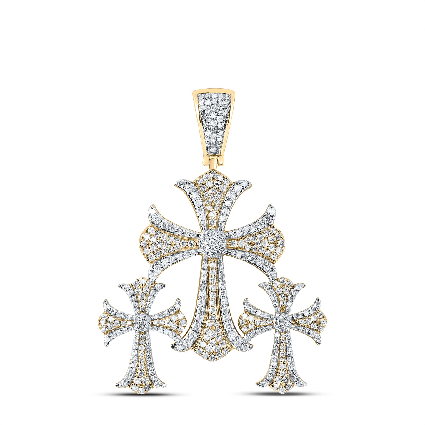 10kt Yellow Gold 1 1/2 Cttw Diamond Three Cross Men's Charm