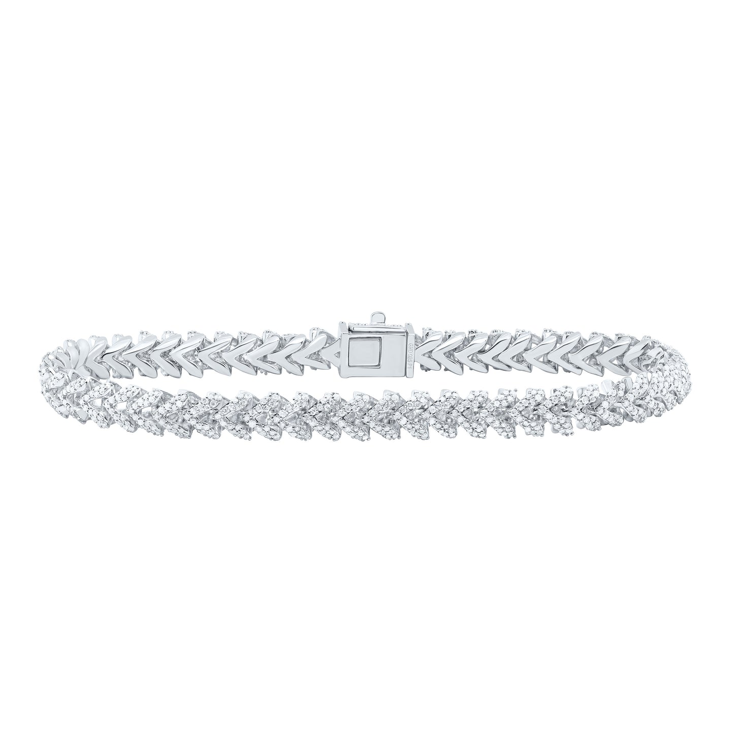Sterling Silver 2 7/8 Cttw Diamond 6mm Franco Men's Bracelet, Length: 8 Inch