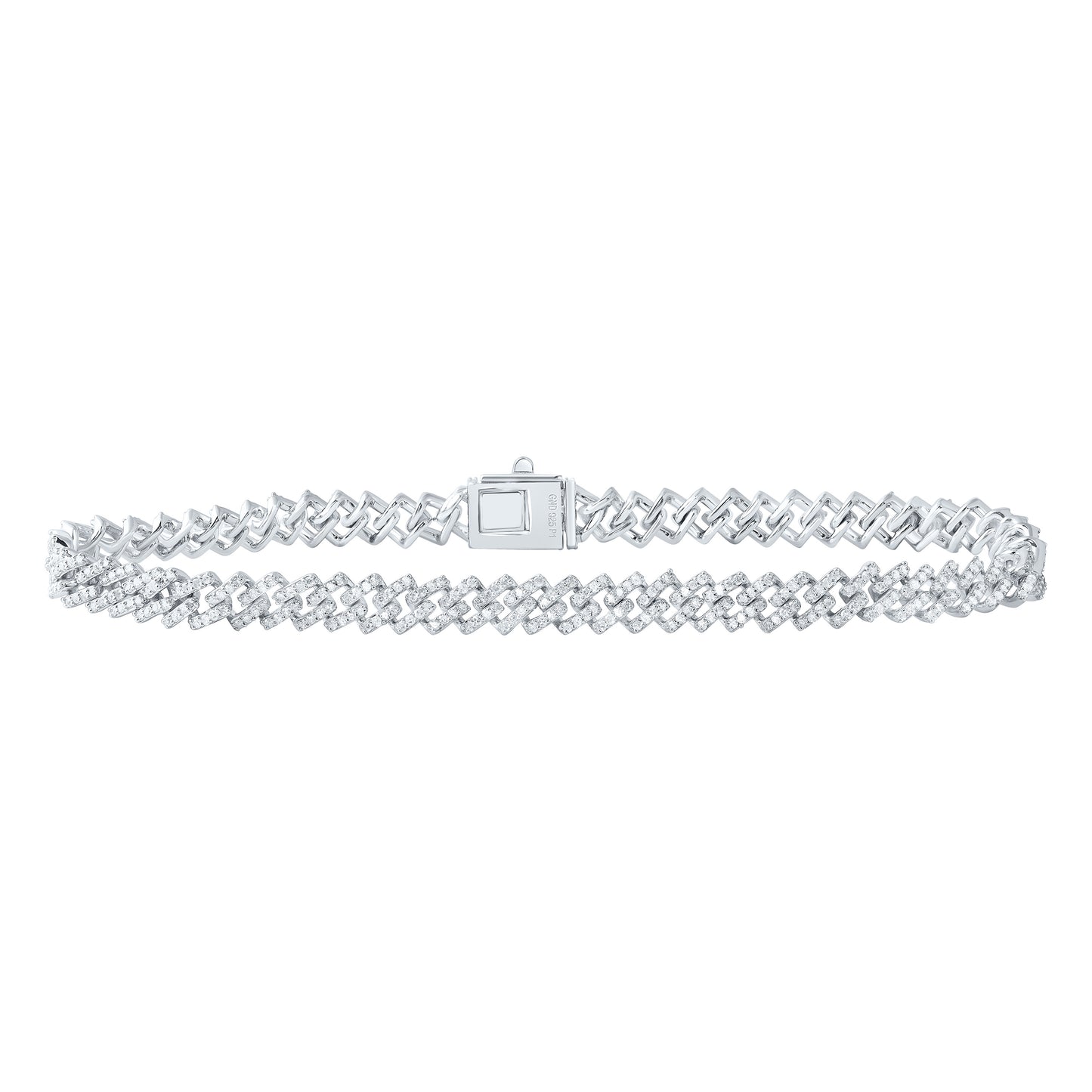 Sterling Silver 2 1/3 Cttw Diamond 6mm Cuban Men's Bracelet, Length: 8 Inch