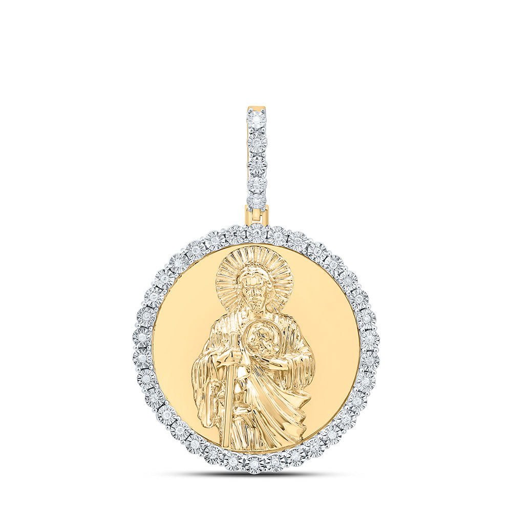 Sterling Silver Yellow-Tone or White-Tone 1/6 Ctw Natural Diamond St. Jude Round Pendant