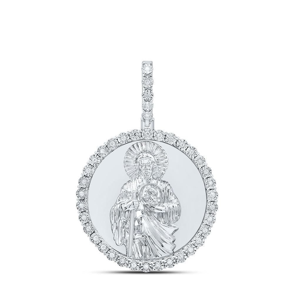 Sterling Silver Yellow-Tone or White-Tone 1/6 Ctw Natural Diamond St. Jude Round Pendant