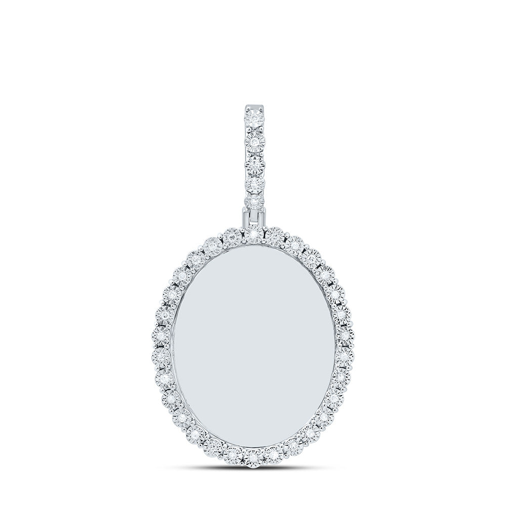 Sterling Silver Yellow-Tone or White-Tone 1/8 Ctw Natural Diamond Oval Memory Pendant