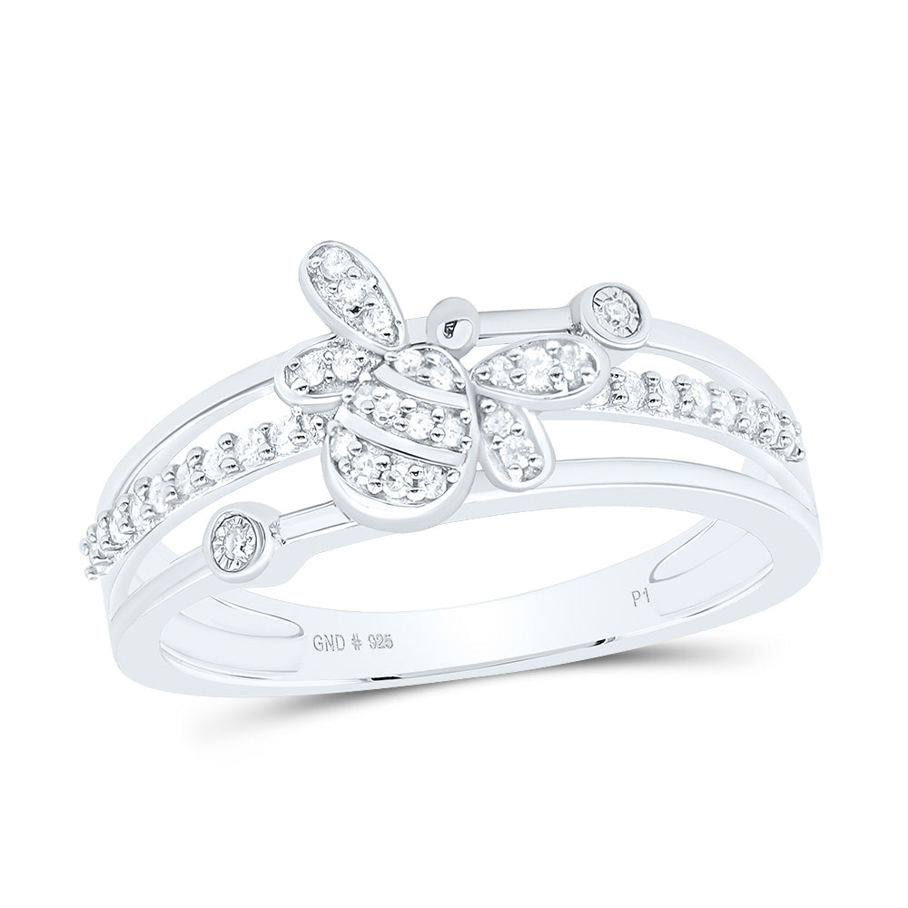 Sterling Silver White-Tone 1/6 Ctw Natural Diamond Honey Bee Ring, Womens Size: 5-9