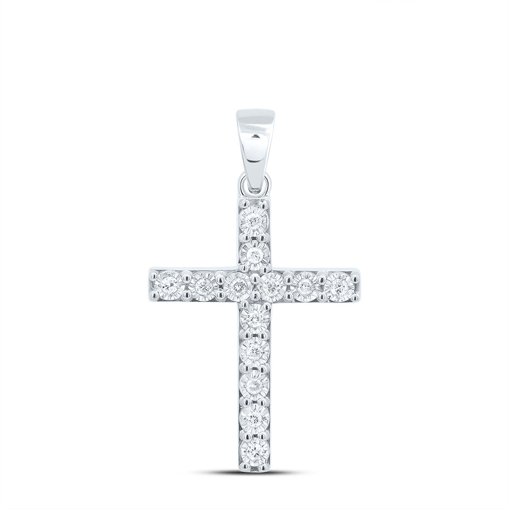 Sterling Silver White-Tone 1/5 Ctw Natural Diamond Cross Pendant