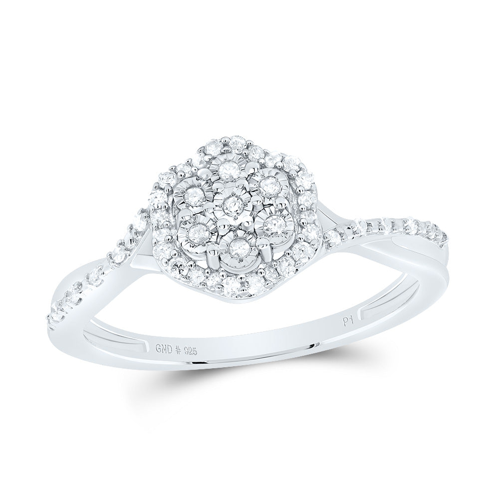 Sterling Silver White-Tone 1/5 Ctw Natural Diamond Flower Ring, Womens Size: 5-9