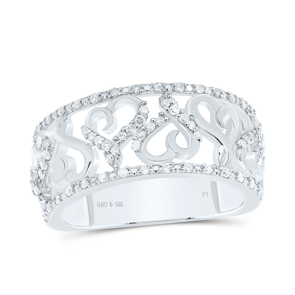 Sterling Silver White-Tone 1/3 Ctw Natural Diamond Ring, Womens Size: 5-9