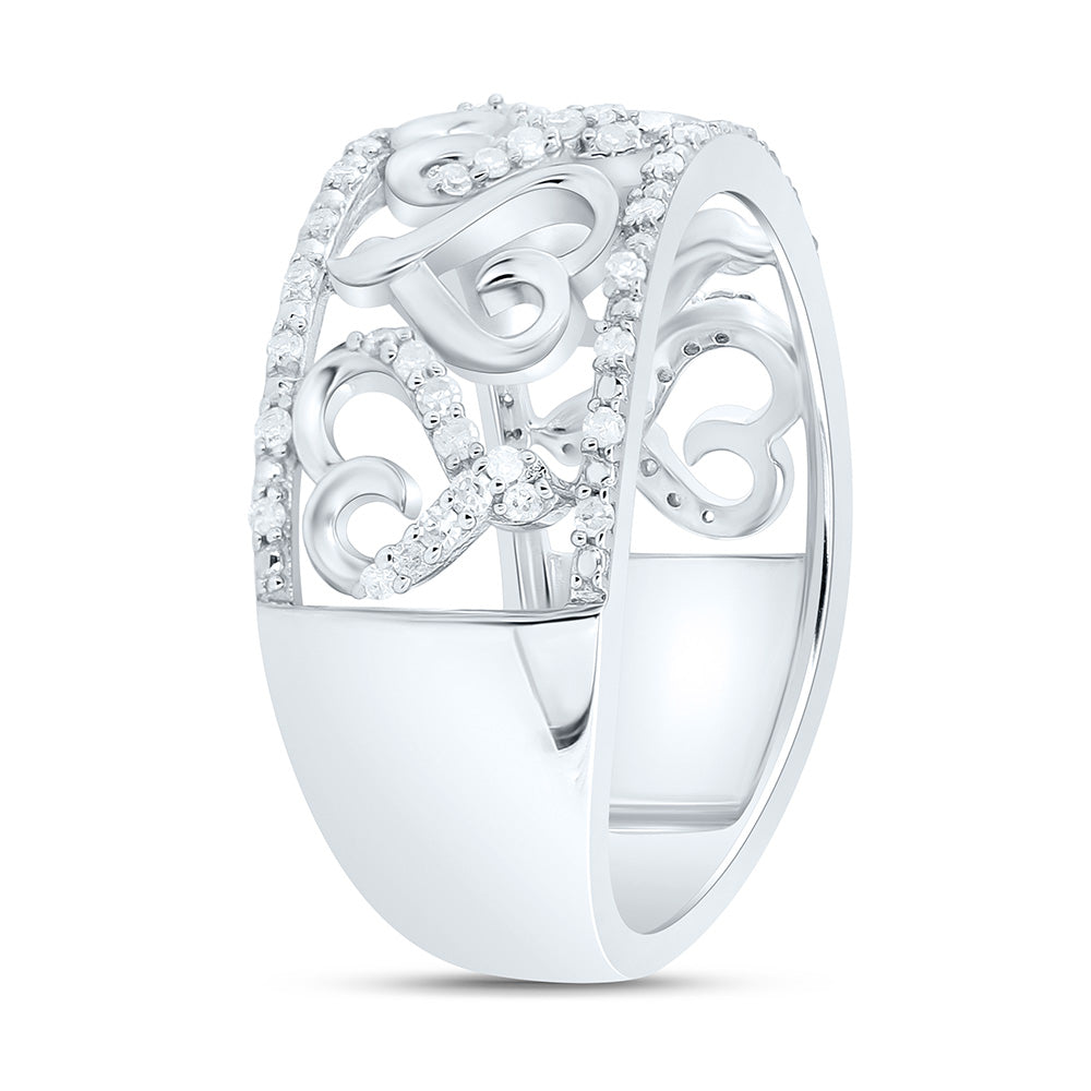 Sterling Silver White-Tone 1/3 Ctw Natural Diamond Ring, Womens Size: 5-9