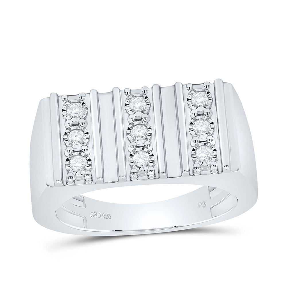Sterling Silver White-Tone 1/4 Ctw Natural Diamond Men's Ring, Mens Size: 8-12