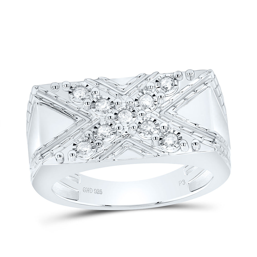 Sterling Silver White-Tone 1/4 Ctw Natural Diamond Men's Ring, Mens Size: 8-12