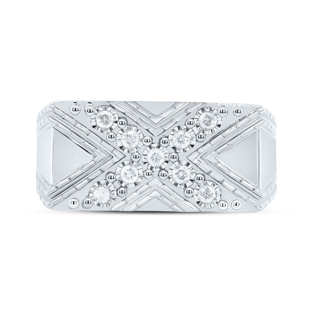Sterling Silver White-Tone 1/4 Ctw Natural Diamond Men's Ring, Mens Size: 8-12
