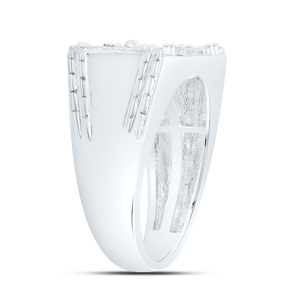 Sterling Silver White-Tone 1/4 Ctw Natural Diamond Men's Ring, Mens Size: 8-12