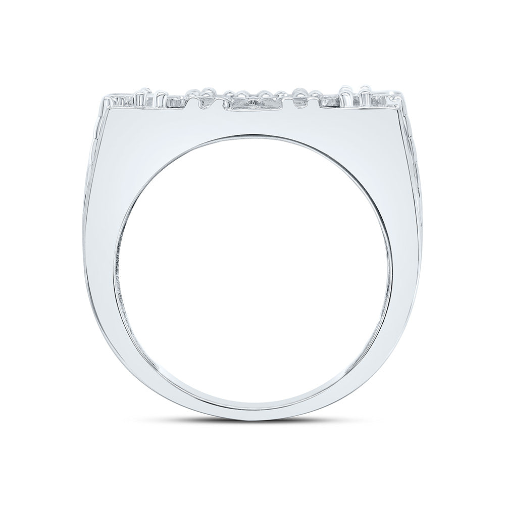 Sterling Silver White-Tone 1/4 Ctw Natural Diamond Men's Ring, Mens Size: 8-12