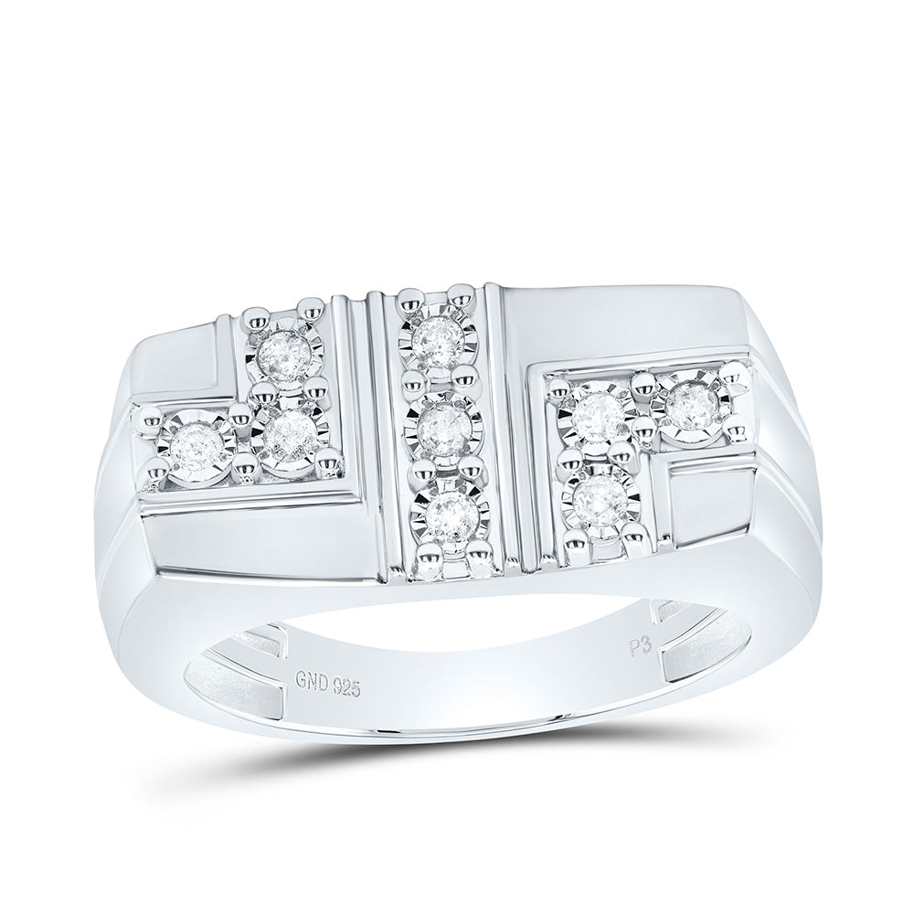 Sterling Silver White-Tone 1/4 Ctw Natural Diamond Men's Ring, Mens Size: 8-12