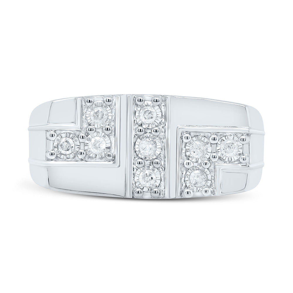 Sterling Silver White-Tone 1/4 Ctw Natural Diamond Men's Ring, Mens Size: 8-12