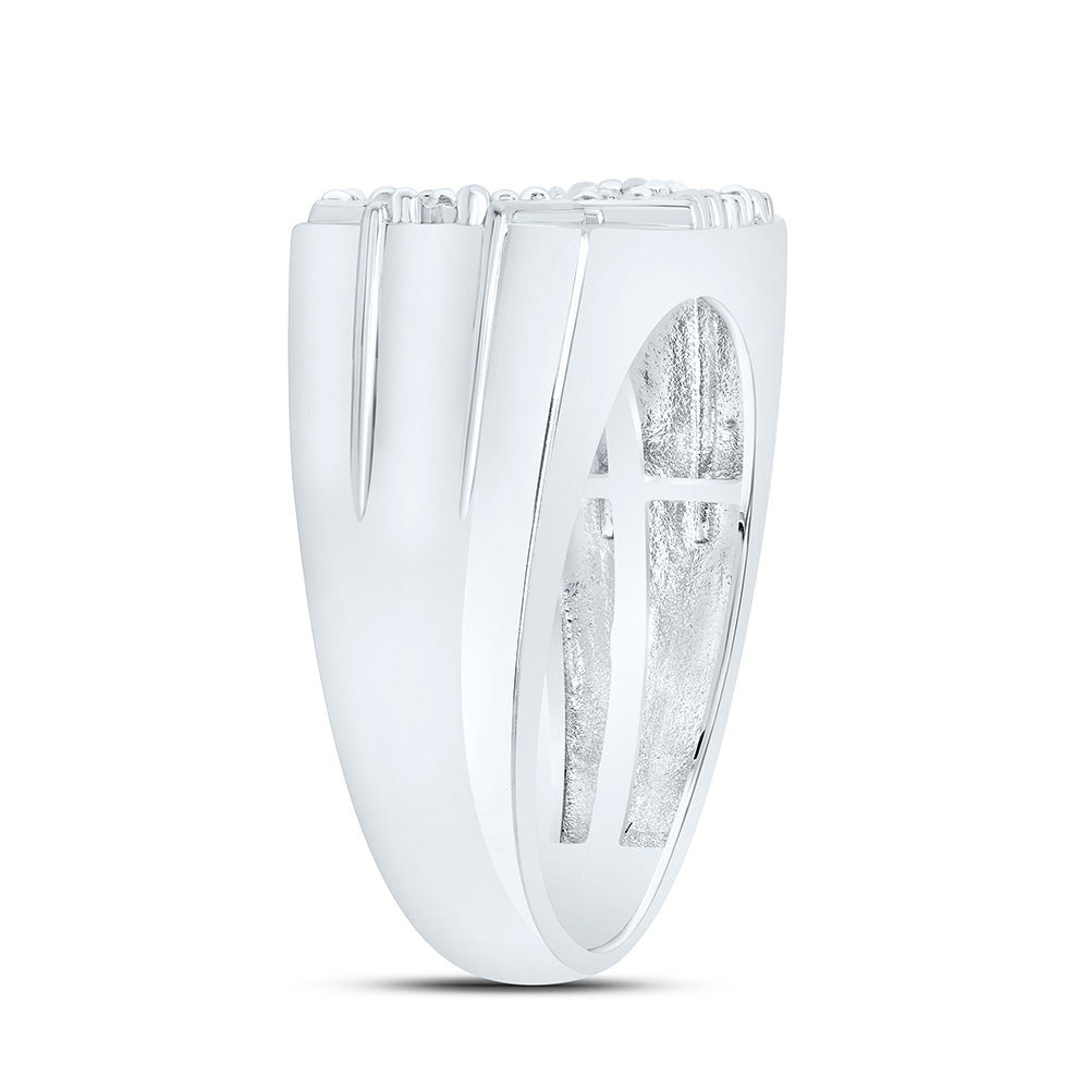 Sterling Silver White-Tone 1/4 Ctw Natural Diamond Men's Ring, Mens Size: 8-12