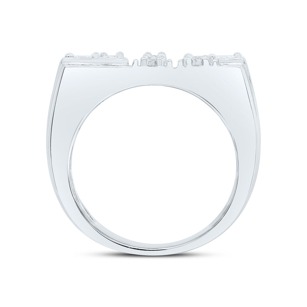 Sterling Silver White-Tone 1/4 Ctw Natural Diamond Men's Ring, Mens Size: 8-12