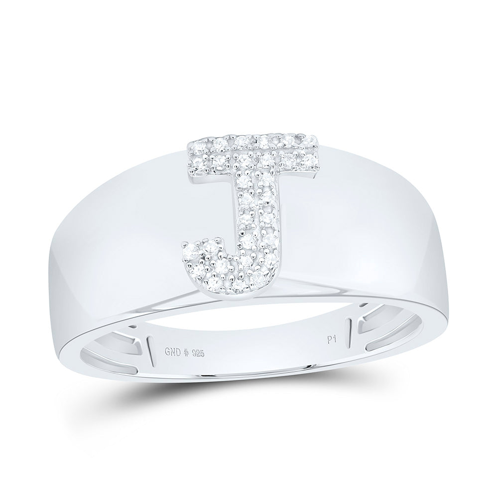 Sterling Silver 1/12Cttw Natural Diamond Gift Initial "J" Ladies Ring
