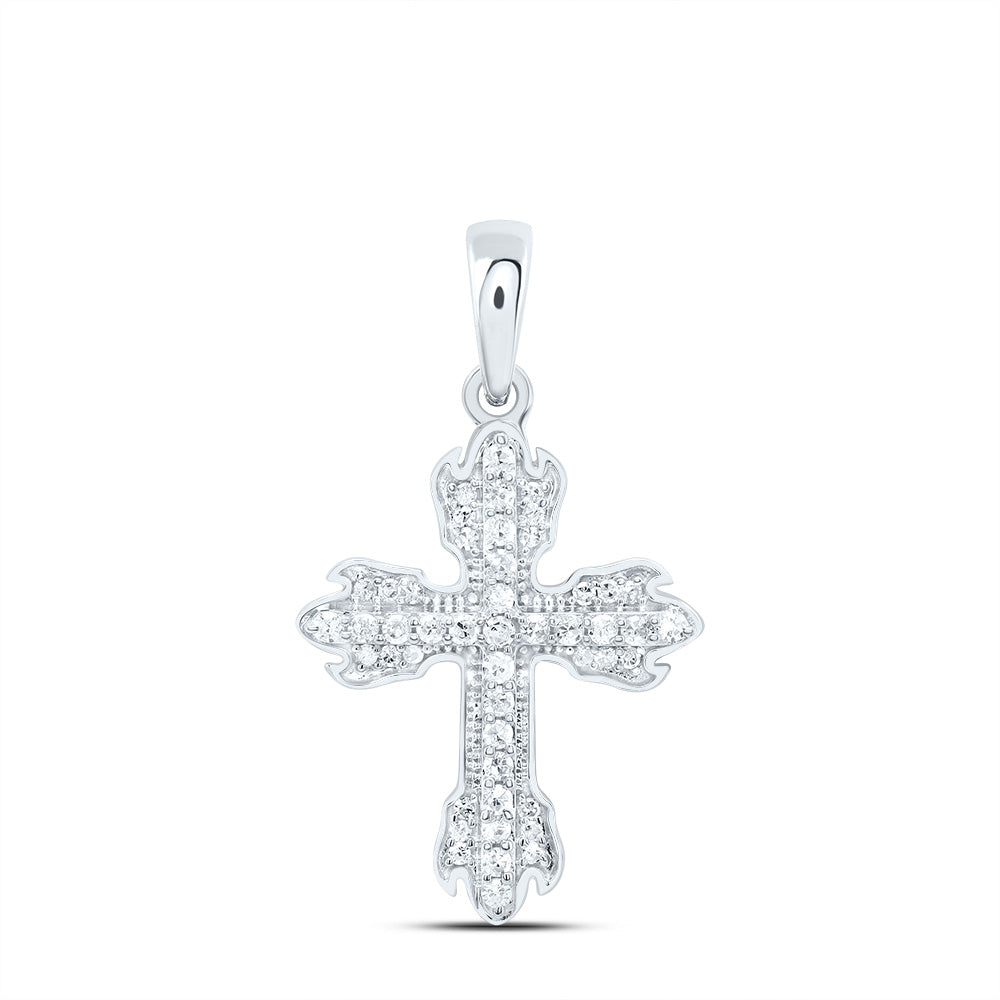 Sterling Silver White-Tone "1/5 Ctw Natural Diamond Cross Pendant