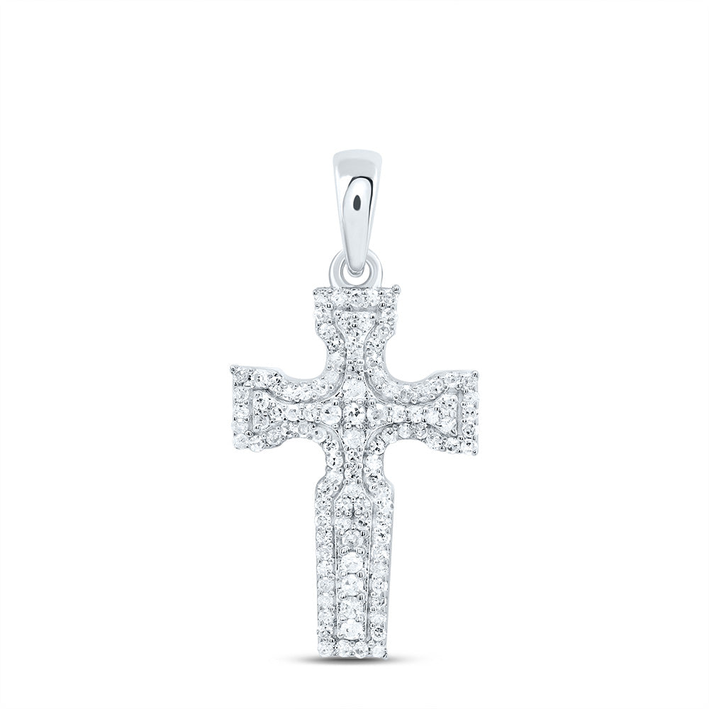 Sterling Silver White-Tone 1/4 Ctw Natural Diamond Cross Pendant