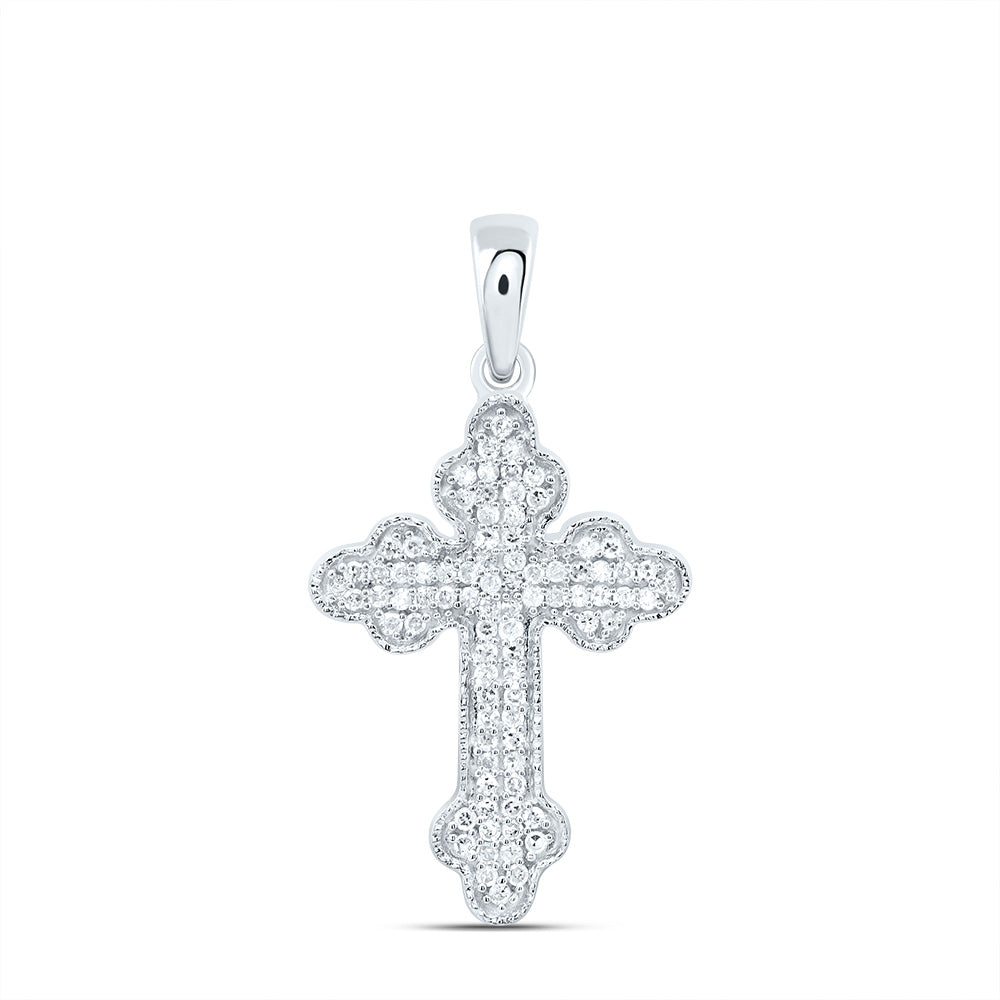 Sterling Silver White-Tone 1/5 Ctw Natural Diamond Cross Pendant"