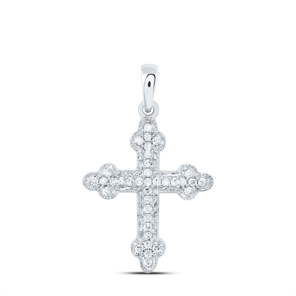 Sterling Silver White-Tone 1/5 Ctw Natural Diamond Cross Pendant