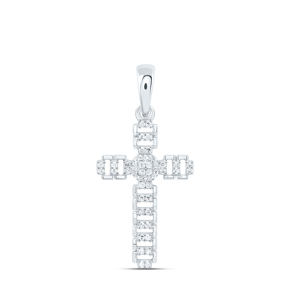 Sterling Silver Yellow-Tone or White-Tone 1/5 Ctw Natural Diamond Cross Pendant