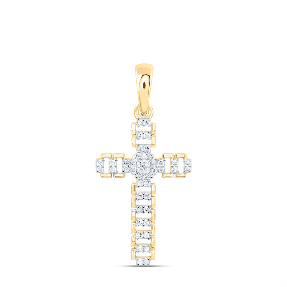 Sterling Silver Yellow-Tone or White-Tone 1/5 Ctw Natural Diamond Cross Pendant