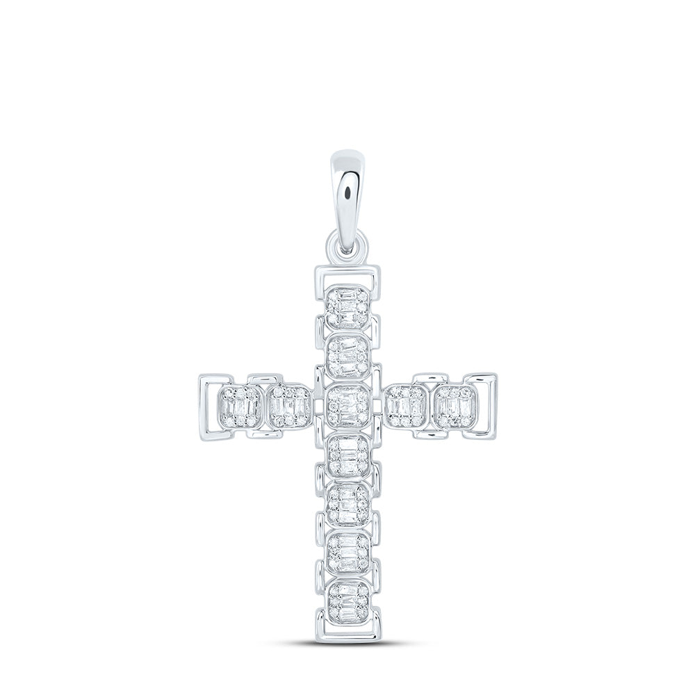 Sterling Silver Yellow-Tone or White-Tone 1/3 Ctw Natural Diamond Cross Pendant
