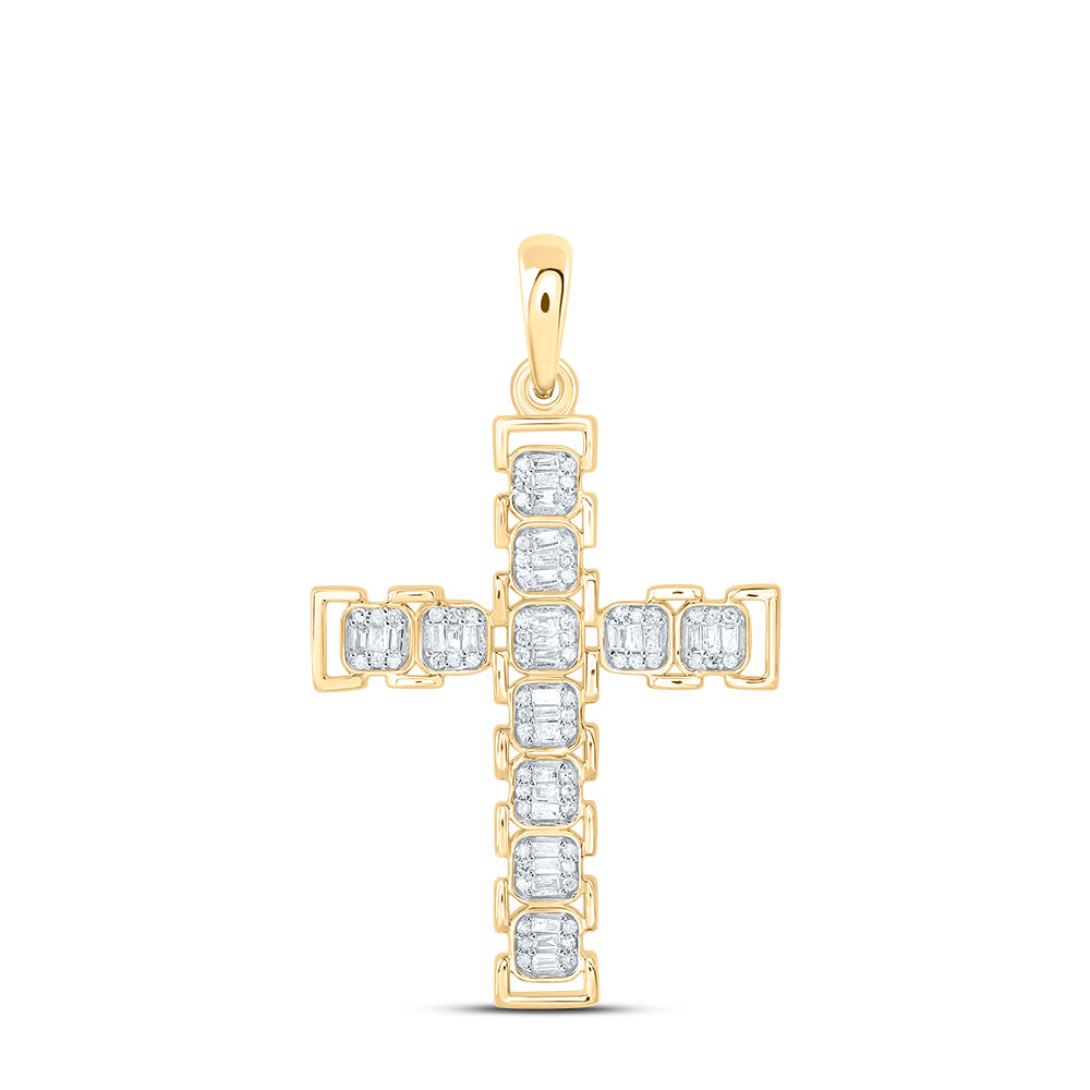 Sterling Silver Yellow-Tone or White-Tone 1/3 Ctw Natural Diamond Cross Pendant