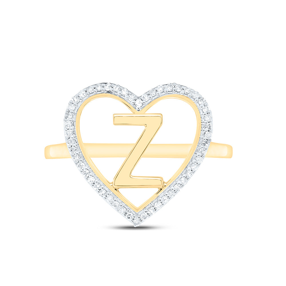 10K Yellow Gold 1/10 Ctw Natural Diamond Initial Ladies Heart Ring, Womens Size: 5-9