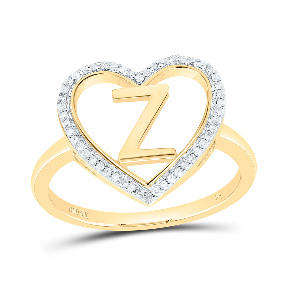 10K Yellow Gold 1/10 Ctw Natural Diamond Initial Ladies Heart Ring, Womens Size: 5-9