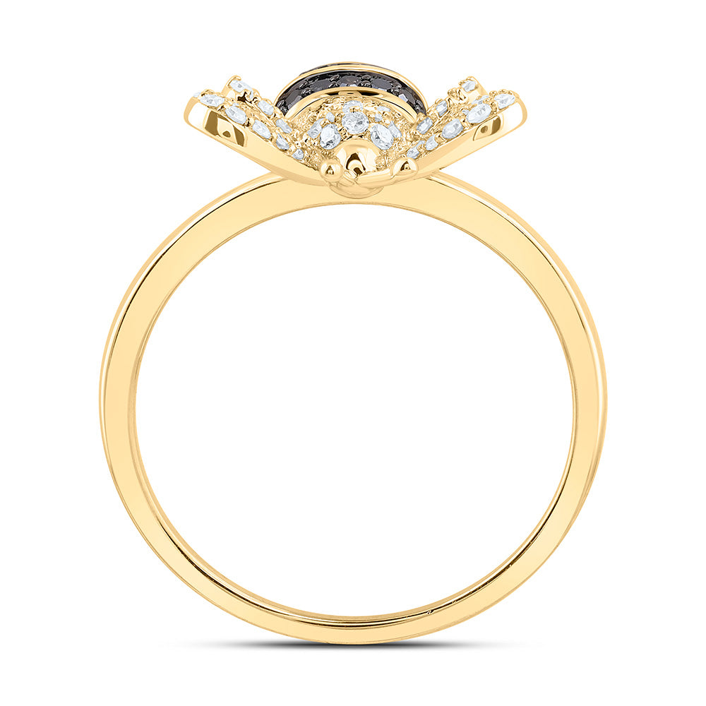 10K Yellow Gold 3/8 Ctw Natural Diamond Round Black Diamond Honey Bee Ring, Womens Size: 5-9