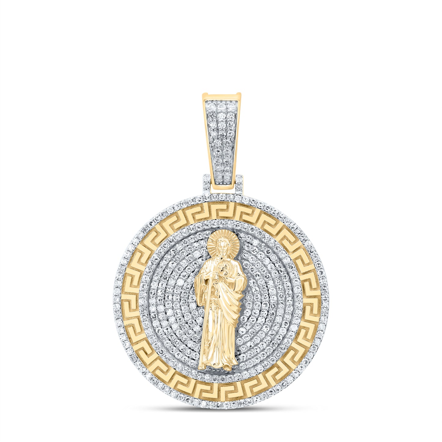 10K Yellow Gold 1 3/4 Ctw Natural Diamond St.Jude Round Mens Charm