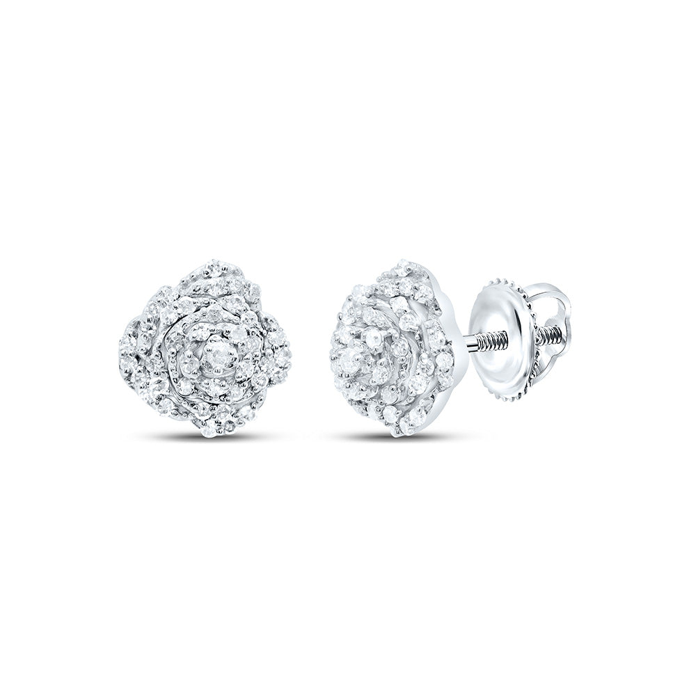 10K Yellow or White or Rose Gold 1/5 Ctw Natural Diamond Rose Earring