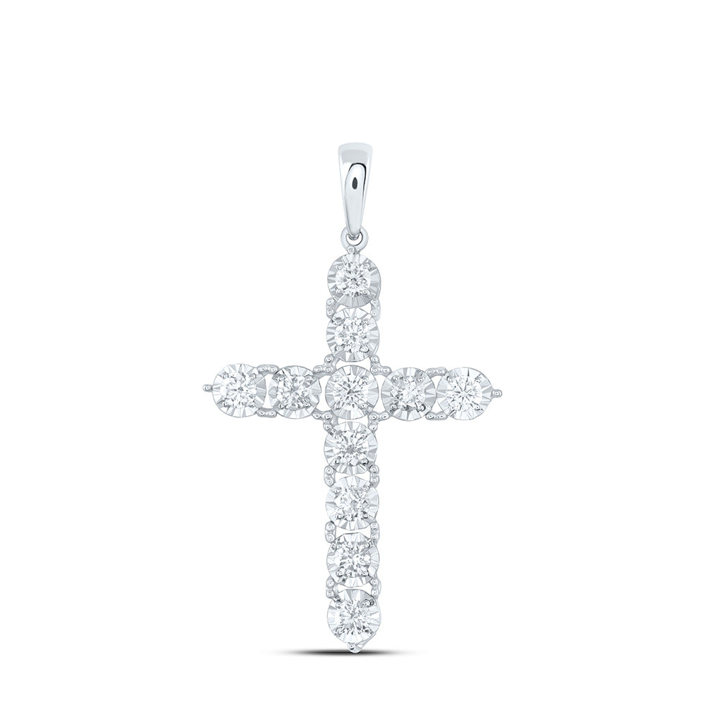 14K Yellow or White Gold 1/2 Ctw Natural Diamond Fashion Cross Pendant