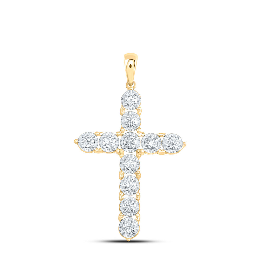 14K Yellow or White Gold 3/4 Ctw Natural Diamond Fashion Cross Pendant