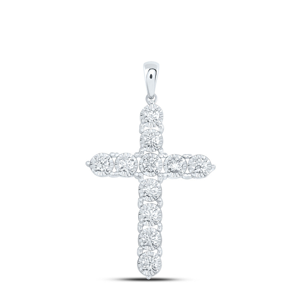 14K Yellow or White Gold 3/4 Ctw Natural Diamond Fashion Cross Pendant