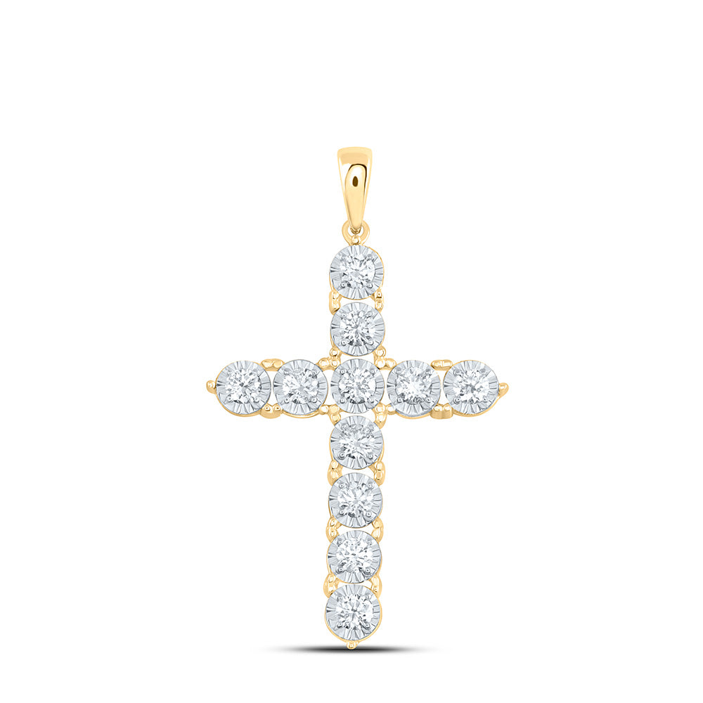 14K Yellow or White Gold 7/8 Ctw Natural Diamond Fashion Cross Pendant