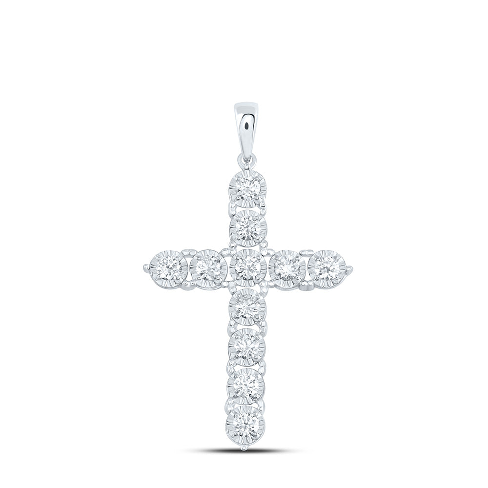14K Yellow or White Gold 7/8 Ctw Natural Diamond Fashion Cross Pendant