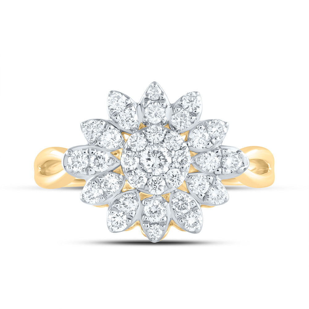 14K Yellow or White or Rose Gold 5/8 Ctw Natural Diamond Flower Fashion Ring, Womens Size: 5-9