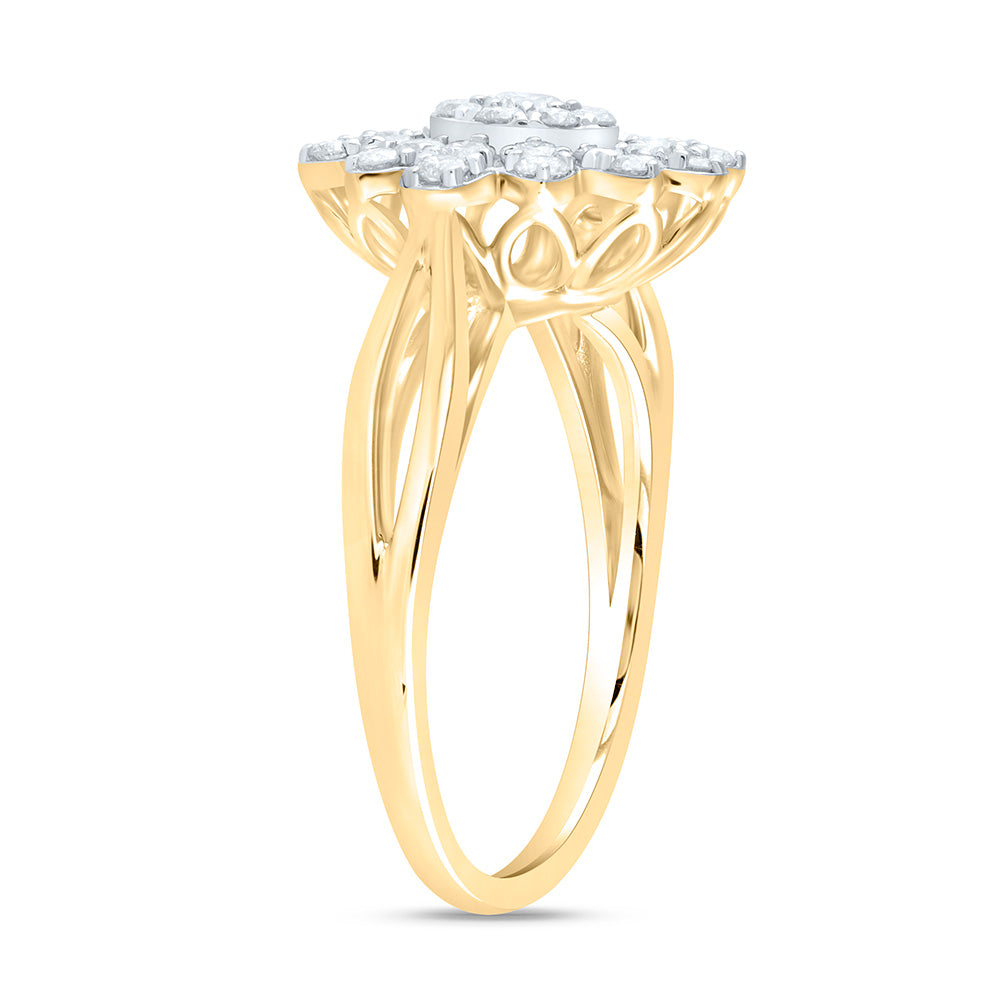 14K Yellow or White or Rose Gold 5/8 Ctw Natural Diamond Flower Fashion Ring, Womens Size: 5-9