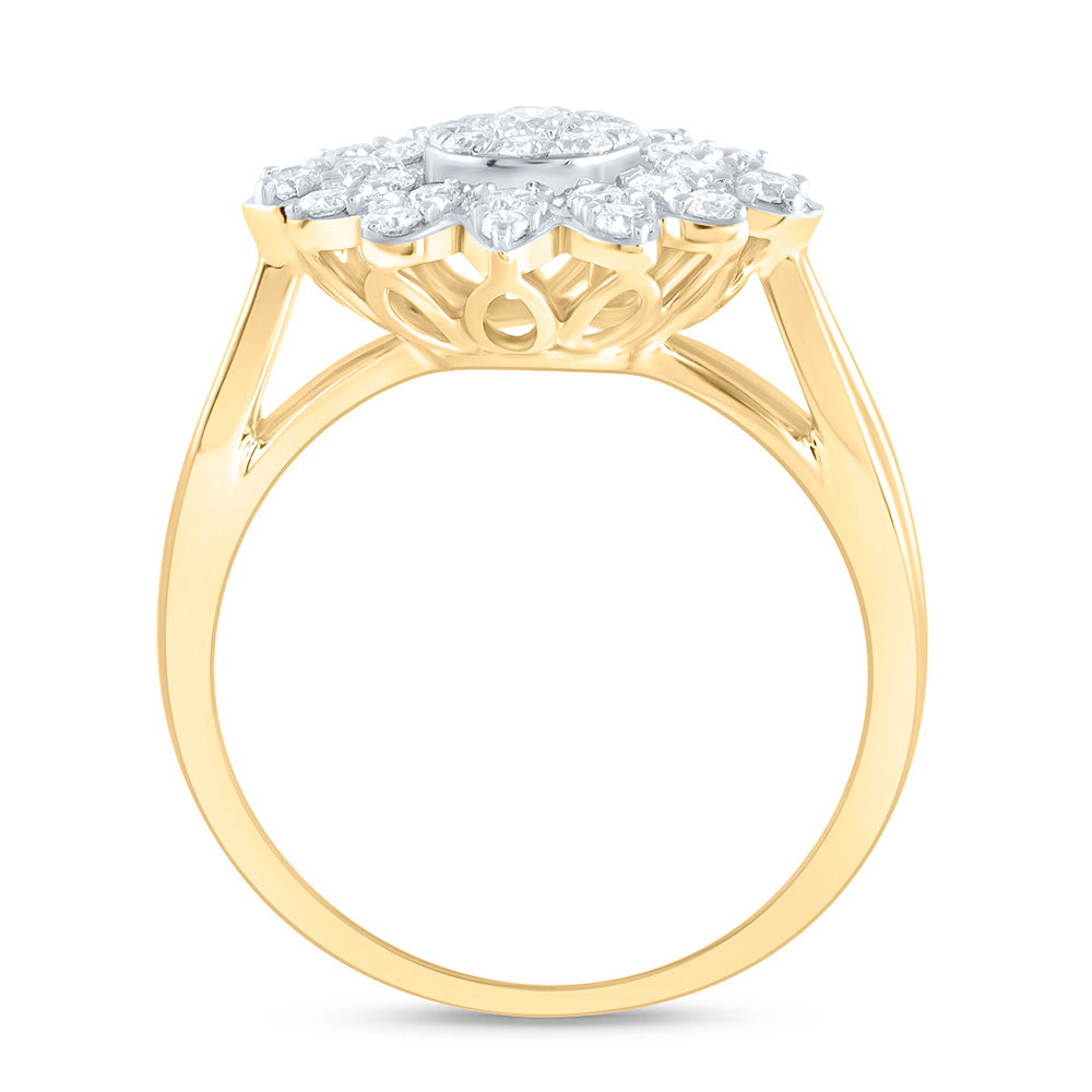 14K Yellow or White or Rose Gold 5/8 Ctw Natural Diamond Flower Fashion Ring, Womens Size: 5-9
