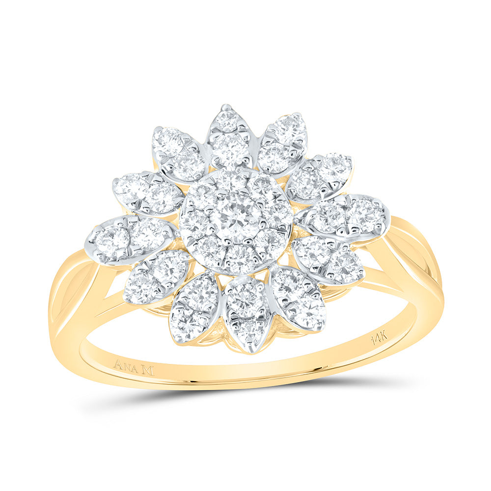 14K Yellow or White or Rose Gold 5/8 Ctw Natural Diamond Flower Fashion Ring, Womens Size: 5-9