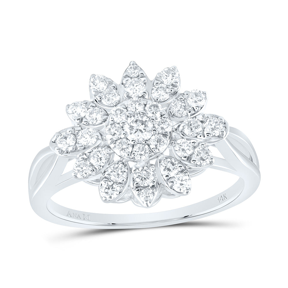 14K Yellow or White or Rose Gold 5/8 Ctw Natural Diamond Flower Fashion Ring, Womens Size: 5-9
