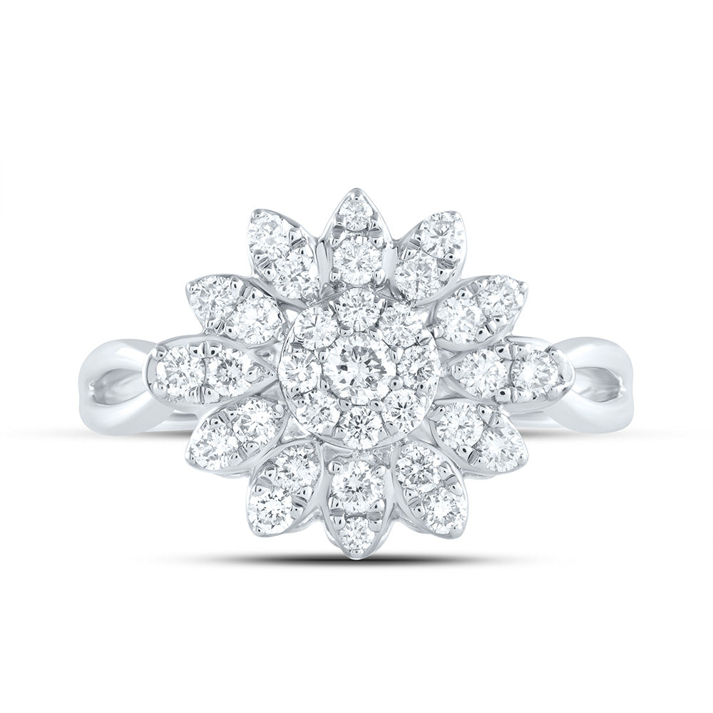 14K Yellow or White or Rose Gold 5/8 Ctw Natural Diamond Flower Fashion Ring, Womens Size: 5-9