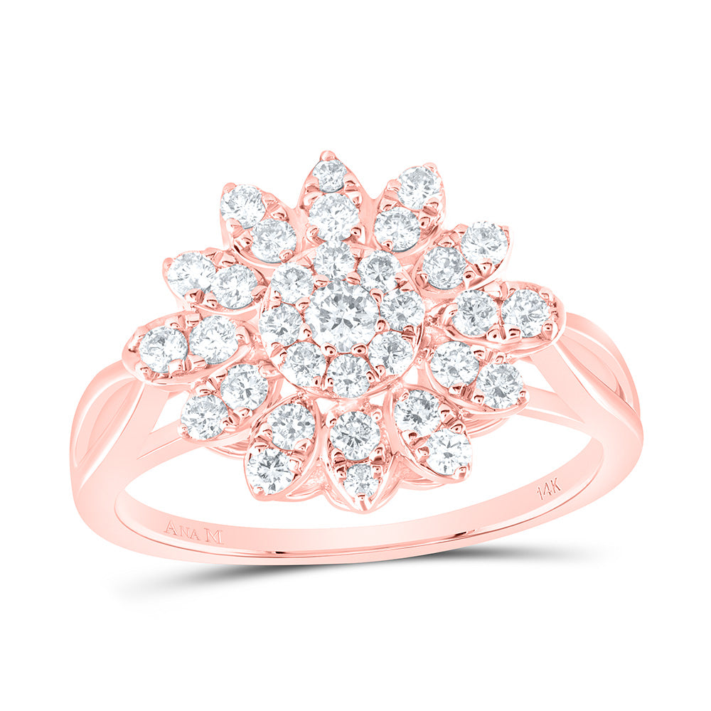 14K Yellow or White or Rose Gold 5/8 Ctw Natural Diamond Flower Fashion Ring, Womens Size: 5-9