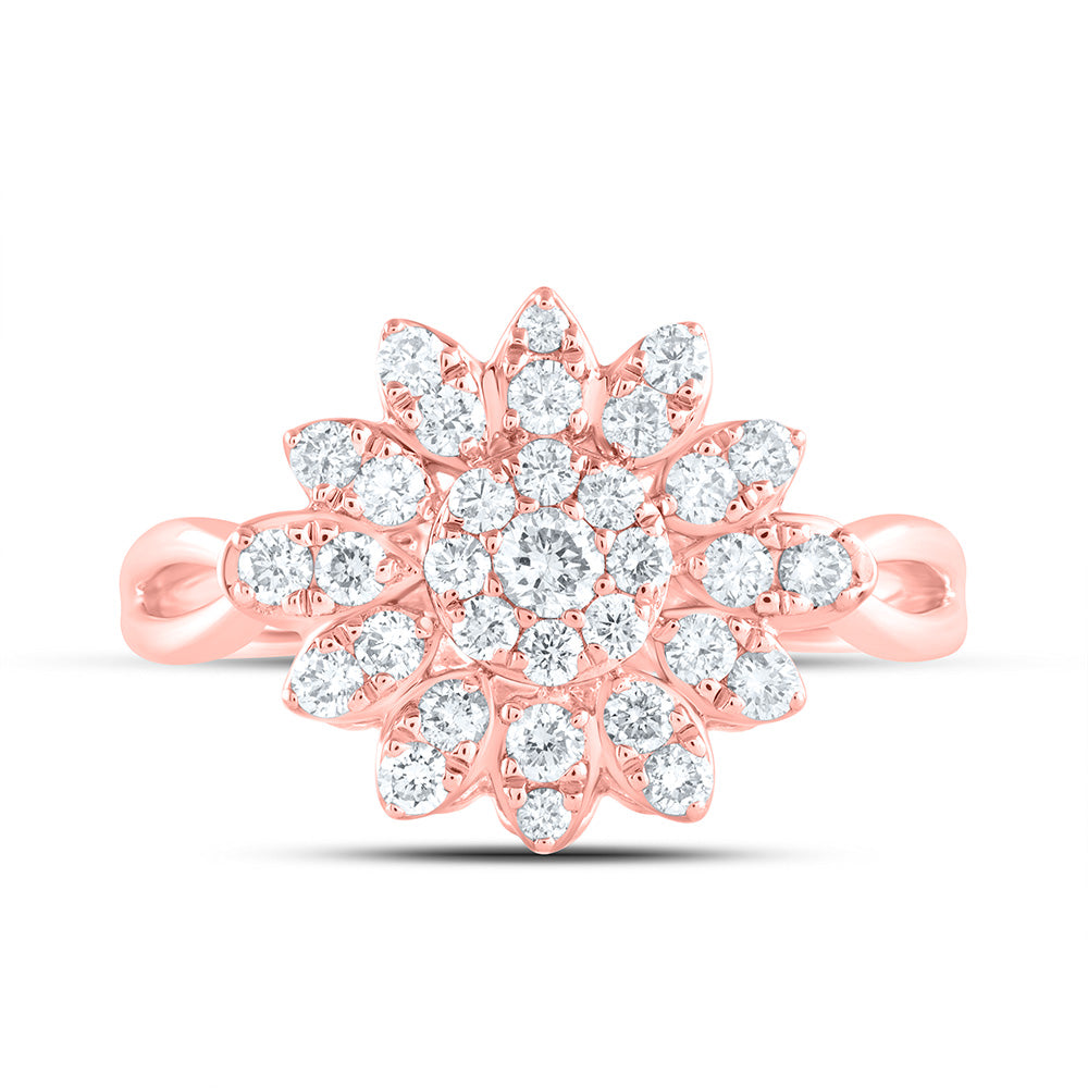14K Yellow or White or Rose Gold 5/8 Ctw Natural Diamond Flower Fashion Ring, Womens Size: 5-9