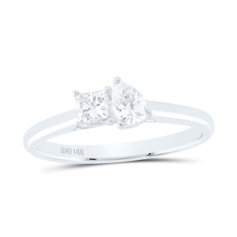 14K White Gold 1/4 Ct-Cpr, 1/4 Ct-Cps I1-IJ Fashion Princess Pear Ring, Womens Size: 5-9